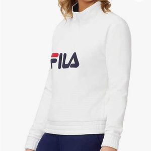 Fila Women’s White Logo Long Sleeve Quarter Zip Fleece Cotton Sweatshirt